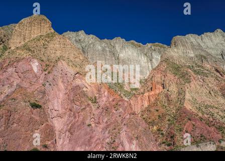 Falaises colorées dans la vallée Quebrada de Humahuaca en Argentine, province de Jujuy Banque D'Images