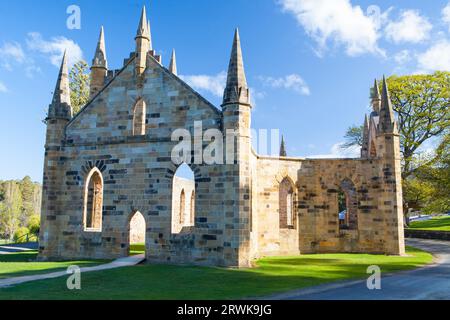 Ruines antiques d'une église à Port Arthur en Tasmanie, Australie Banque D'Images