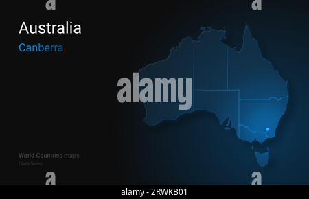 Carte créative de l'Australie. Carte politique. Canberra. Capitale de l'Australie. Carte en verre Banque D'Images