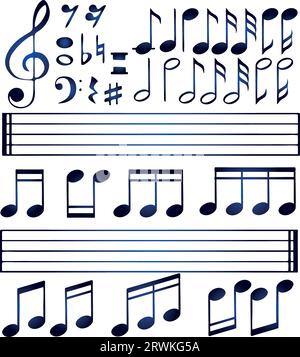 Ensemble de diverses icônes noires de note de musique isolé sur fond transparent. Illustration vectorielle pour la conception de musique. Motif du symbole de mélodie. Signe clé Illustration de Vecteur