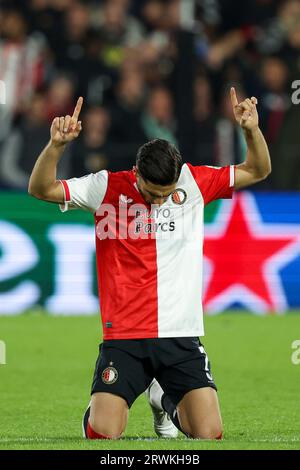 ROTTERDAM, PAYS-BAS - SEPTEMBRE 19 : Alireza Jahanbakhsh (Feyenoord Rotterdam) marque le 2-0 lors de l'UEFA Champions League 2023/2024 - Groupe E. Banque D'Images