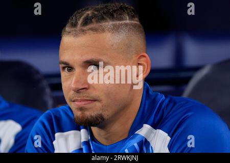 Kalvin Phillips #4 de Manchester City sur le banc des remplaçants lors du match de l'UEFA Champions League Manchester City vs Red Star Belgrade à l'Etihad Stadium, Manchester, Royaume-Uni, le 19 septembre 2023 (photo de Conor Molloy/News Images) Banque D'Images