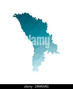 Icône d'illustration isolée vectorielle avec silhouette bleue simplifiée de la carte de Moldavie. Style géométrique polygonal. Fond blanc. Illustration de Vecteur