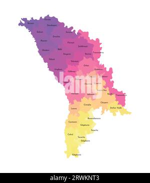 Illustration isolée vectorielle de la carte administrative simplifiée de la Moldavie. Frontières et noms des districts. Silhouettes multicolores. Illustration de Vecteur