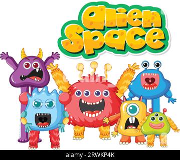 Groupe d'adorables monstres extraterrestres de différentes couleurs Illustration de Vecteur