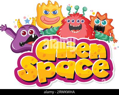 Un groupe d'adorables monstres extraterrestres de différentes couleurs Illustration de Vecteur