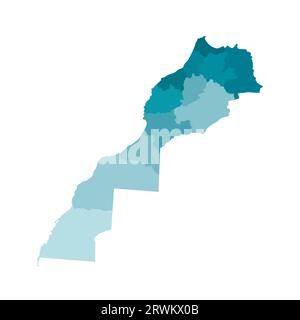 Illustration isolée vectorielle de la carte administrative simplifiée du Maroc (y compris le territoire contesté du Sahara Occidental). Frontières des régions. Col Illustration de Vecteur