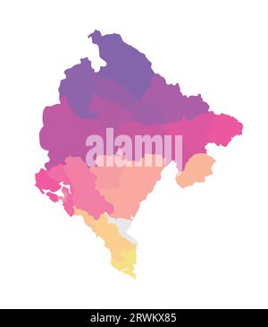 Illustration isolée vectorielle de la carte administrative simplifiée du Monténégro. Frontières des régions. Silhouettes multicolores. Illustration de Vecteur