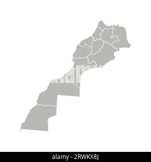 Illustration isolée vectorielle de la carte administrative simplifiée du Maroc (y compris le territoire contesté du Sahara Occidental). Frontières des régions. GRE Illustration de Vecteur