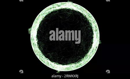 Le portail blanc vert sur fond noir. Flammes enflammées et étincelles émises par une explosion d'anneau circulaire. Plasma Inferno avec espace de copie central. 3D. Banque D'Images