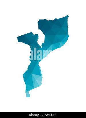 Icône d'illustration isolée vectorielle avec silhouette bleue simplifiée de la carte de la République du Mozambique. Style géométrique polygonal, formes triangulaires. Blanc b Illustration de Vecteur