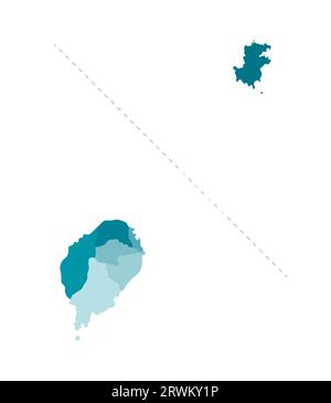 Illustration isolée vectorielle de la carte administrative simplifiée de São Tomé et Príncipe. Frontières des districts (régions). Silhou kaki bleu coloré Illustration de Vecteur