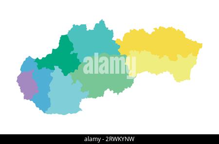 Illustration isolée vectorielle de la carte administrative simplifiée de la Slovaquie. Frontières des régions. Silhouettes multicolores. Illustration de Vecteur