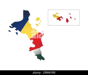 Illustration vectorielle avec drapeau national et carte (forme simplifiée) de la République des Seychelles. Ombre de volume sur la carte. Illustration de Vecteur