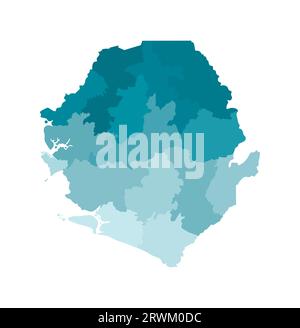 Illustration isolée vectorielle de la carte administrative simplifiée de la Sierra Leone. Frontières des districts, régions. Silhouettes kaki bleues colorées. Illustration de Vecteur