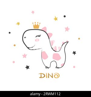 Dinosaure fille princesse mignonne illustration vectorielle. Imprimé bébé Dino pour t-shirt, pépinière Illustration de Vecteur