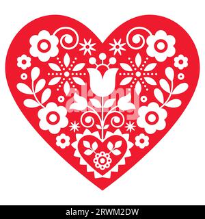 Polish mignon floral art folklorique design de coeur de vecteur avec des fleurs parfait pour la carte de voeux de Saint-Valentin ou invitation de mariage - motif polonais Illustration de Vecteur