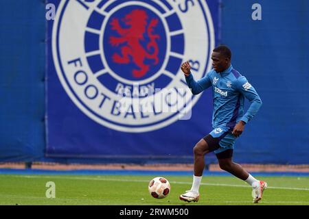 Au cours d'une séance d'entraînement au Rangers Training Centre, Glasgow. Date de la photo : mercredi 20 septembre 2023. Banque D'Images