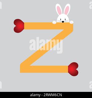 Lettre Z avec coeurs et lapin, travail éducatif Illustration de Vecteur