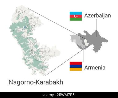 Carte du Haut-Karabakh, région de l'Artsakh. Carte du territoire de conflit entre l'Arménie et l'Azerbaïdjan. Deux pays. Illustration de Vecteur