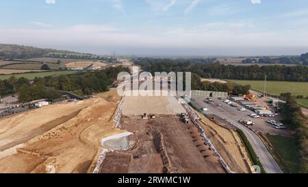 Vue aérienne du HS2 Construction Progress à Wendover Buckinghamshire, Royaume-Uni. Banque D'Images