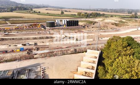 Vue aérienne du HS2 Construction Progress à Wendover Buckinghamshire, Royaume-Uni. Banque D'Images