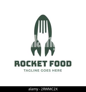 Space Rocket avec fourche pour Fast Food Delivery Service logo Design Fork symbole illustration vectorielle Fork Illustration de Vecteur