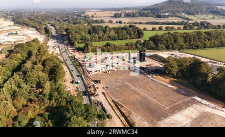 Vue aérienne du HS2 Construction Progress à Wendover Buckinghamshire, Royaume-Uni. Banque D'Images