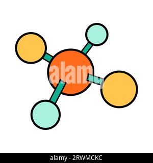 Icône d'éducation de structure moléculaire d'école de sciences. Symbole de dessin animé de laboratoire de chimie et de physique de molécule. Modèle géométrique vif et audacieux. Vecteur Illustration de Vecteur