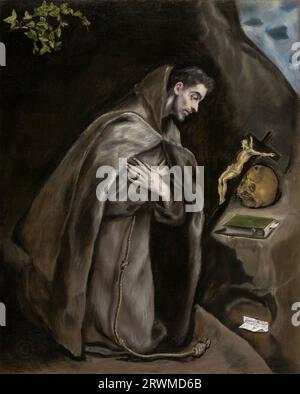 El Greco – Saint François agenouillé en Méditation 15951600. 92×74 cm Banque D'Images