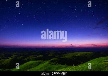 Paysage nocturne avec des étoiles des collines toscanes en Italie Banque D'Images