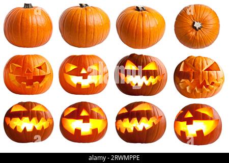 Halloween pumpkins isolated on white Banque D'Images