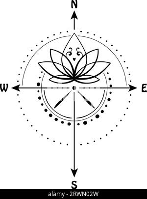 Fleur de Lotus à l'intérieur de boussole illustration vectorielle symbole de géométrie sacrée de la sagesse, de l'amour, du voyage et de l'illumination peut être utilisé pour le tatouage, l'impression t-shirt Illustration de Vecteur