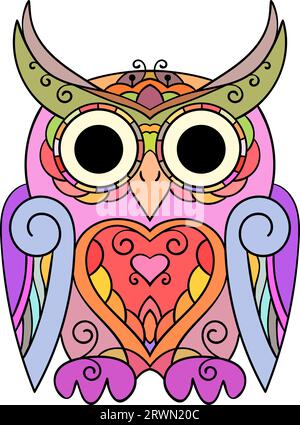 Hibou décoratif coloré isolé sur fond blanc, illustration vectorielle Illustration de Vecteur
