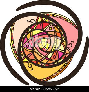 Ornement rond abstrait, élément de conception isolé coloré dessiné à la main, illustration vectorielle Illustration de Vecteur