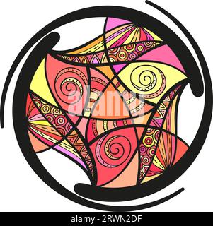 Ornement rond abstrait, élément de conception isolé coloré dessiné à la main, illustration vectorielle Illustration de Vecteur