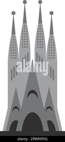 Dessin plat monochromatique simple de LA SAGRADA Família, BARCELONE Illustration de Vecteur