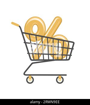 Signe de pourcentage d'or dans le panier isolé sur fond blanc. Illustration vectorielle dans le style plat Illustration de Vecteur