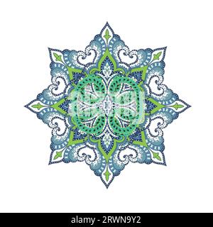 Un motif abstrait mandala bleu et vert vibrant Illustration de Vecteur