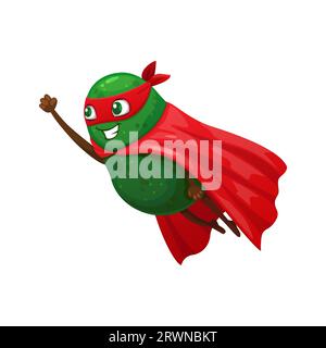 Personnage de super-héros d'avocat mexicain de dessin animé volant dans la cape de puissance, émoticône emoji vecteur. Enfants drôle avocat super héros ou ranger de sauvetage en masque rouge pour un personnage mignon Kawaii Illustration de Vecteur