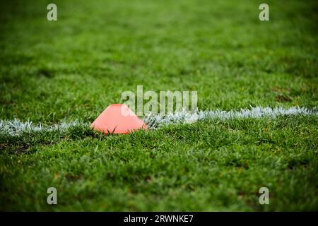 gros plan d'un terrain de football avec de l'herbe fraîche Banque D'Images