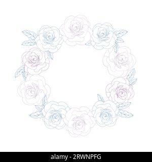 Carte vintage avec fleurs de camélia. Couronne florale. Couronne circulaire esquissée, guirlande florale et herbes avec fleur de camélia. Accueil rose floral d'été Illustration de Vecteur