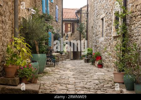 Le beau village de montagne croate Grožnjan dans la région d'Istrie. Banque D'Images