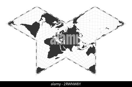 Carte du monde vectorielle. Projection papillon Collignon. Carte géographique du monde simple avec des lignes de latitude et de longitude. Centré sur une longitude de 60 degrés W. Vecto Illustration de Vecteur