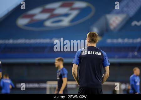 Zagreb, Croatie. 20 septembre 2023. Joueurs du FC Astana lors de la séance d'entraînement avant le match du groupe C de l'UEFA Europa Conference League entre le Dinamo Zagreb et Astana au Maksimir Stadium à Zagreb, Croatie, le 20 septembre 2023. Photo : Luka Stanzl/PIXSELL crédit : Pixsell/Alamy Live News Banque D'Images