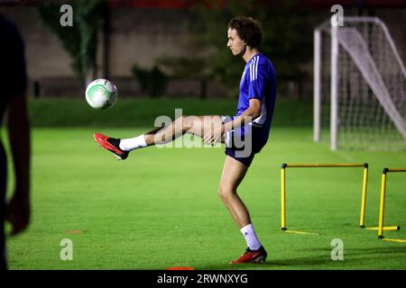 Zagreb, Croatie. 20 septembre 2023. Robert Ljubicic du Dinamo Zagreb lors d'une séance d'entraînement sur le terrain Hitrec-Kacian avant le match du Groupe C de l'UEFA Europa Conference League entre le Dinamo Zagreb et Astana au Maksimir Stadium de Zagreb, Croatie, le 20 septembre 2023. Photo : Luka Stanzl/PIXSELL crédit : Pixsell/Alamy Live News Banque D'Images