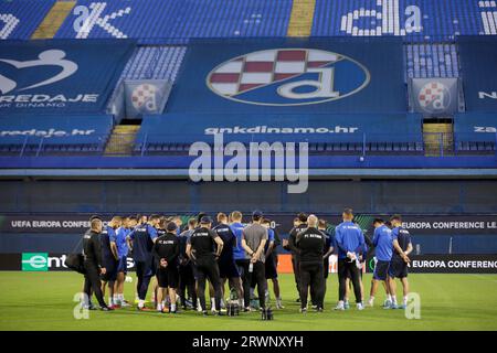 Zagreb, Croatie. 20 septembre 2023. Joueurs du FC Astana lors de la séance d'entraînement avant le match du groupe C de l'UEFA Europa Conference League entre le Dinamo Zagreb et Astana au Maksimir Stadium à Zagreb, Croatie, le 20 septembre 2023. Photo : Luka Stanzl/PIXSELL. Crédit : Pixsell/Alamy Live News Banque D'Images