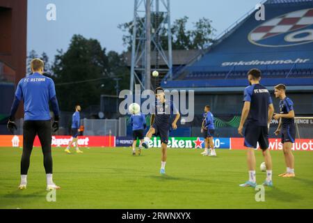 Zagreb, Croatie. 20 septembre 2023. Joueurs du FC Astana lors de la séance d'entraînement avant le match du groupe C de l'UEFA Europa Conference League entre le Dinamo Zagreb et Astana au Maksimir Stadium à Zagreb, Croatie, le 20 septembre 2023. Photo : Luka Stanzl/PIXSELL. Crédit : Pixsell/Alamy Live News Banque D'Images