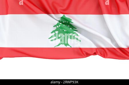 Drapeau du Liban isolé sur fond blanc avec espace copie ci-dessous. Rendu 3D. Banque D'Images