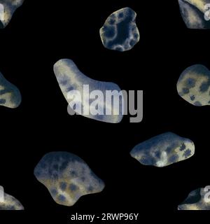 Motif sans soudure des astéroïdes. L'aquarelle rock fond abstrait. Illustration dessinée à la main sur noir. Décor pour la conception de tissu. papier d'emballage, affiche Banque D'Images